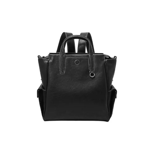 COMELY Cow Split Leather Backpack Medium Size Women's Black/Chestnut Brown