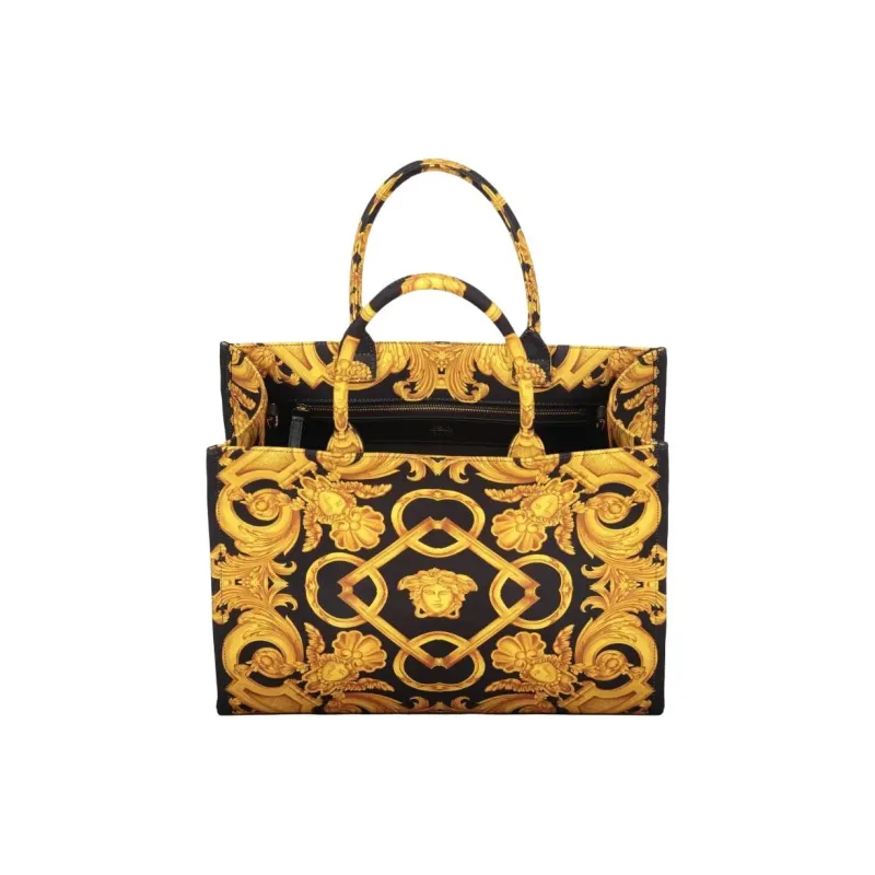 FANSIZHE MedusaBarocco Polyester Tote Bag, Shopping Bag, Shoulder Bag, Handbag Women's Black & Gold-4