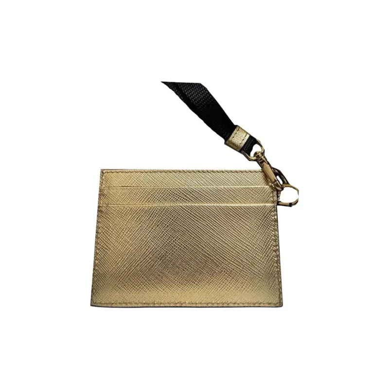 PRADA Saffiano Leather Card Holder Unisex Platinum-2