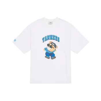 MLB Frown Bear Series SS24 Drop Shoulder Sleeve T Shirt Unisex White