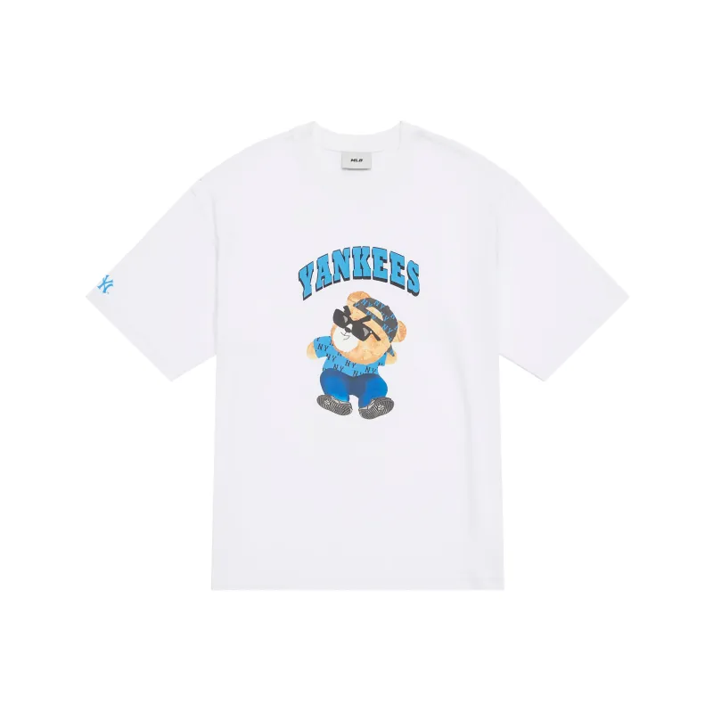 MLB Frown Bear Series SS24 Drop Shoulder Sleeve T Shirt Unisex White-0