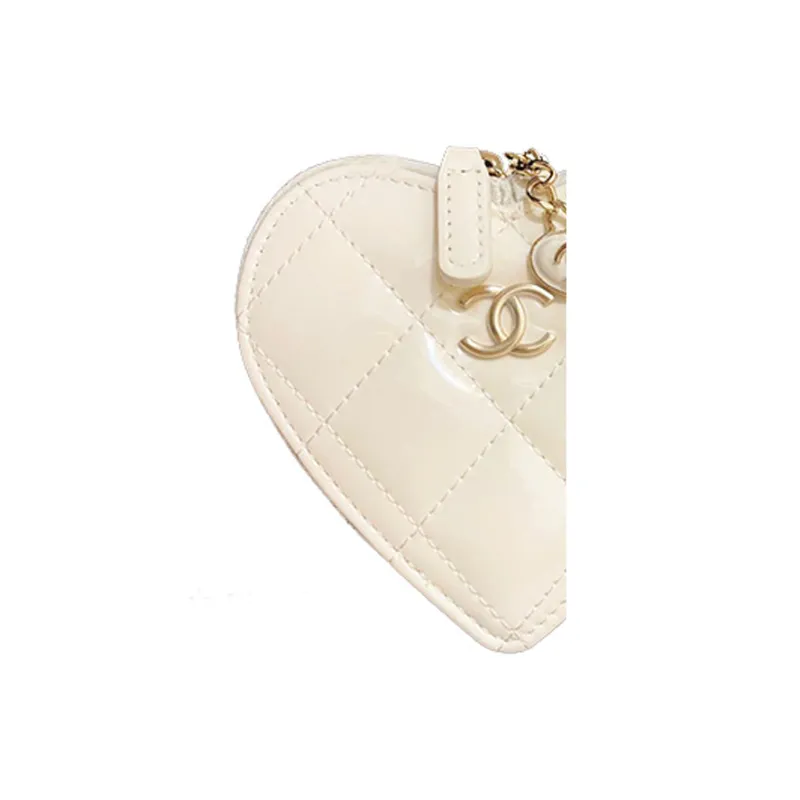 CHANEL Patent Leather Calfskin Coin Purse Women's White-1