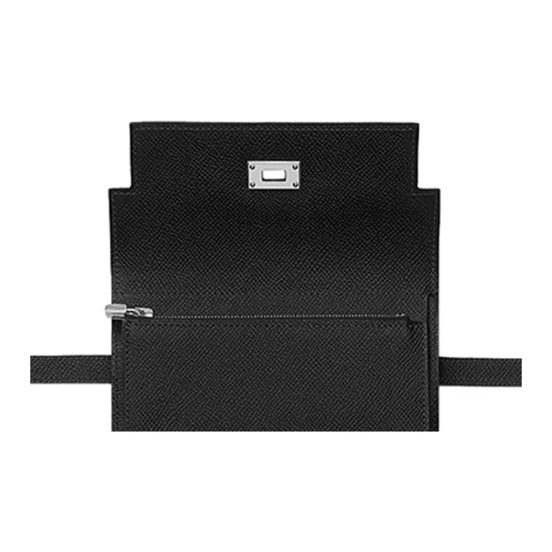 HERMES Epsom Calfskin Wallet Medium Size Unisex Noir Black-3