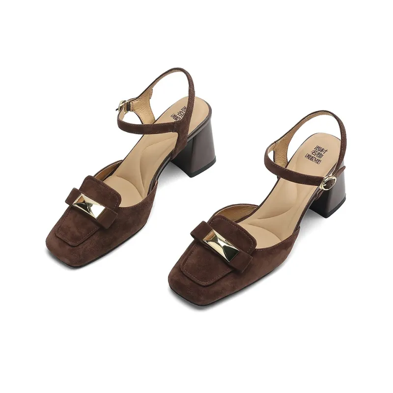 XICUNMINGWU Chunky Heel High Heels 6.5CM Women's Coffee-2