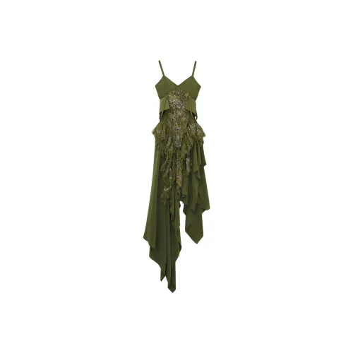 Alexander McQueen SS25 Slip Dresses Women's Khaki