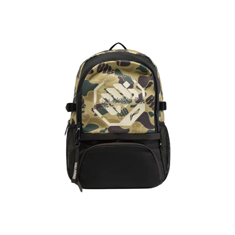 LiNing BadFive Polyester Backpack Regular Unisex Yellow Green Camouflage All Over Print-0