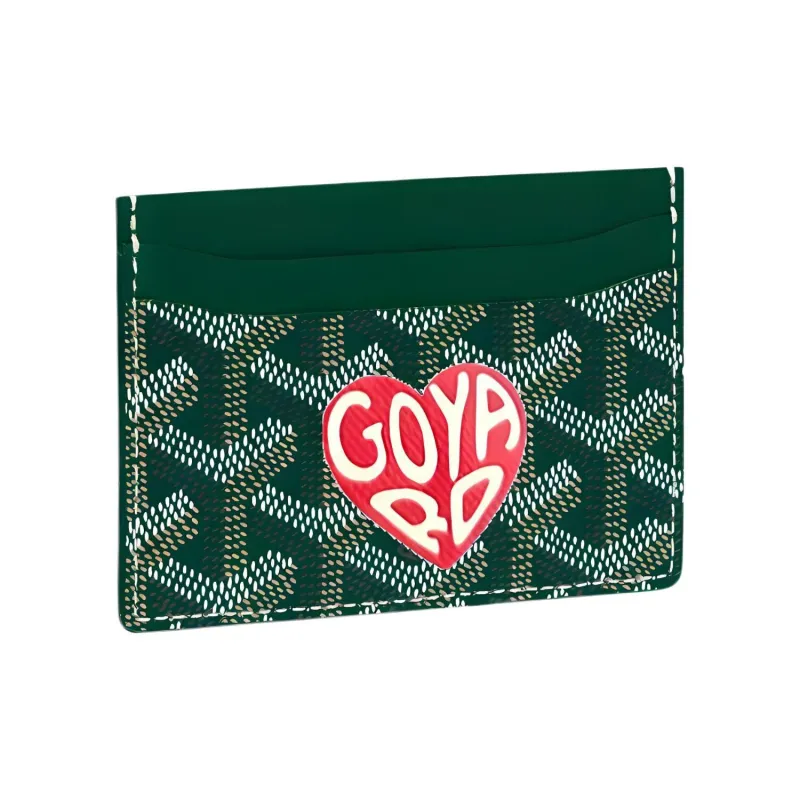 GOYARD Saint-Sulpice Canvas With Leather Card Clip Card Holder Unisex Green & Red Small Heart-0