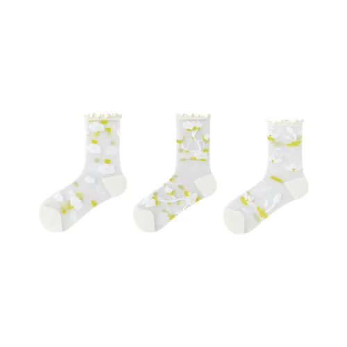 WAJUZHEN Mid Calf Socks Women's 3 Pack Magnolia In Bloom Again