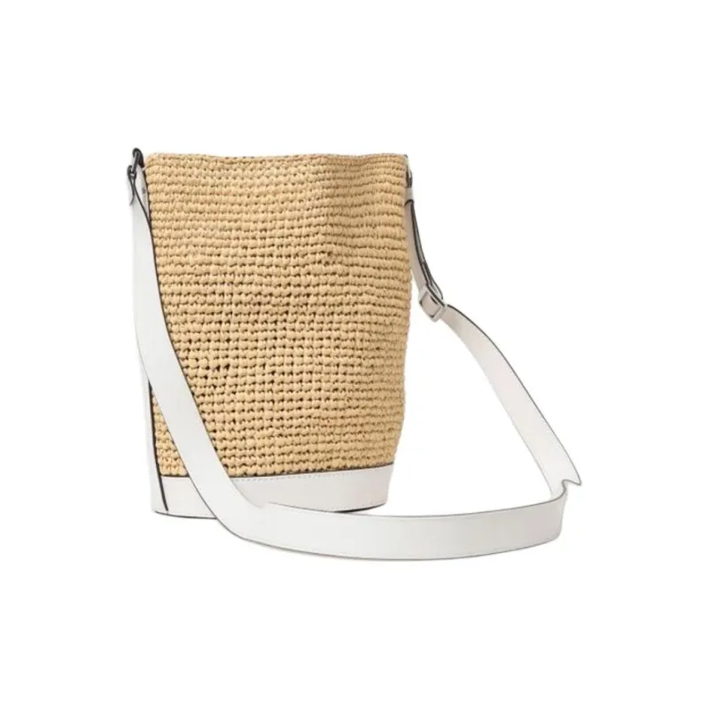 MICHAEL KORS Fabric+Artificial Leather Bucket Bag, Shoulder Bag, Crossbody Bag Medium Size Women's Natural & White-3