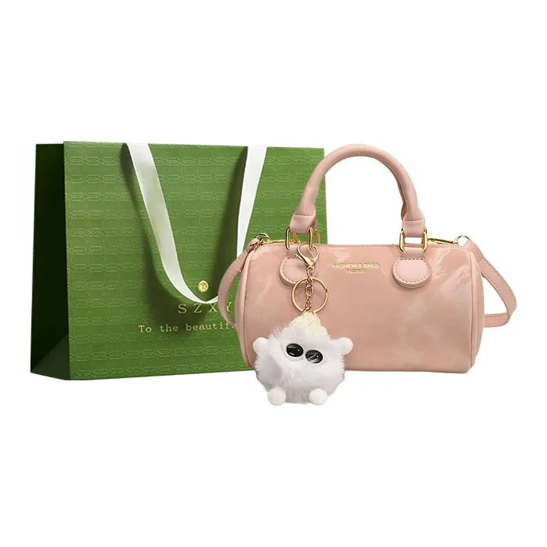 Three Ducklings PU Cylinder Bag, Crossbody Handbag Women's Black/Silver/Dark Brown/Pink/Ecru-4
