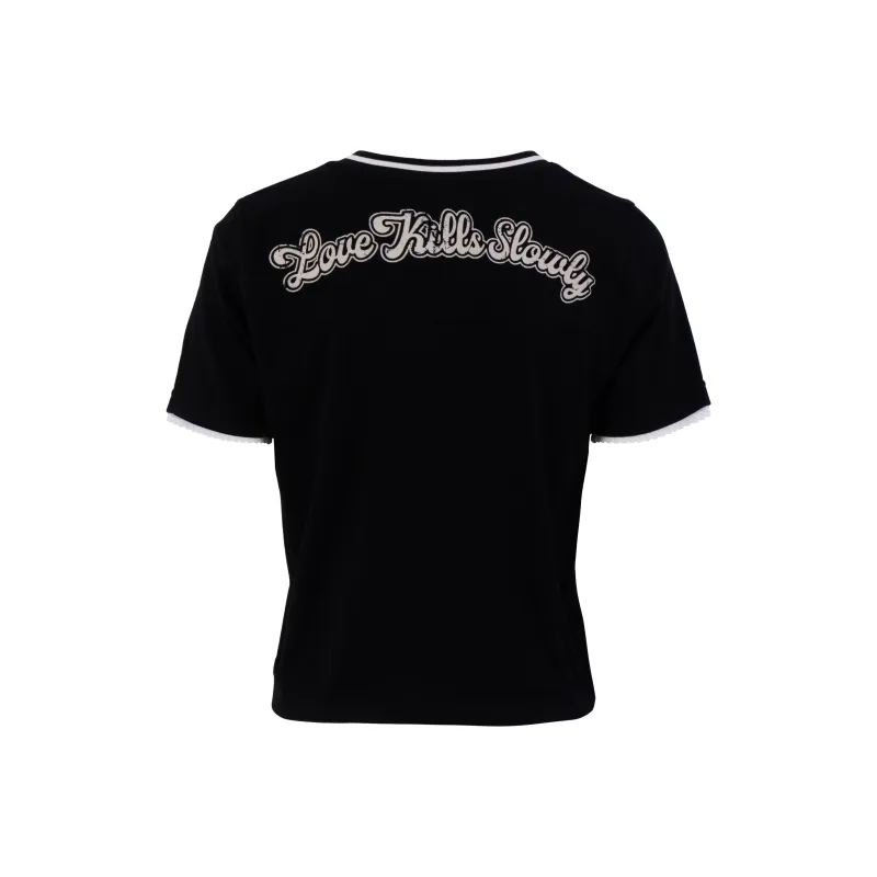 Ed Hardy Pyrography Embroidery Logo Casual Short Sleeved Set T Shirt Women's Black-1