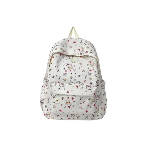 Yalu Composite Cloth Backpacks Backpack Unisex White Santa Hat/White Puppy/Green Bowknot