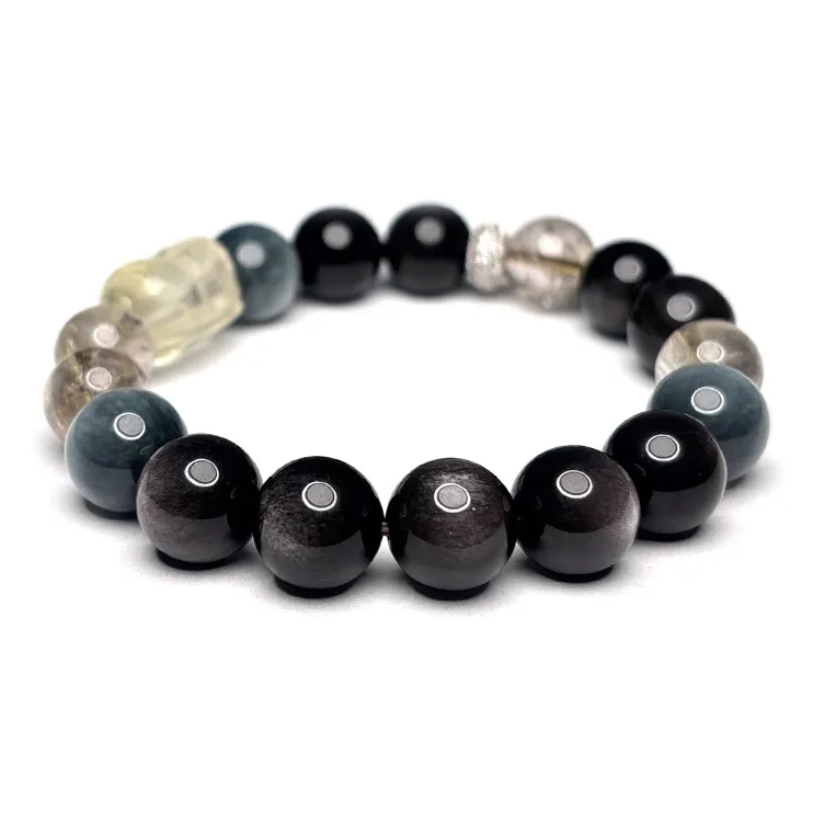 MOUNTAINS AND MANS Obsidian New Chinese Style Good Luck Beaded Bracelet Unisex-3