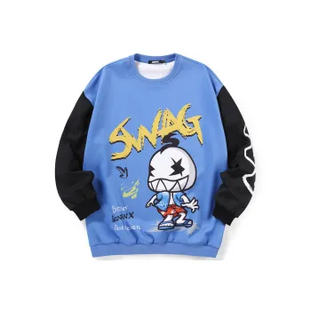 GENANX Crew Neck Loose Fit Regular Sweatshirt Unisex Blue