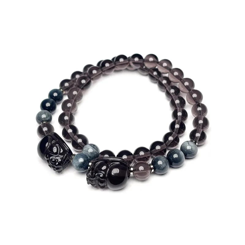 MOUNTAINS AND MANS Obsidian New Chinese Style Stackable Good Luck Beaded Bracelet Unisex-3