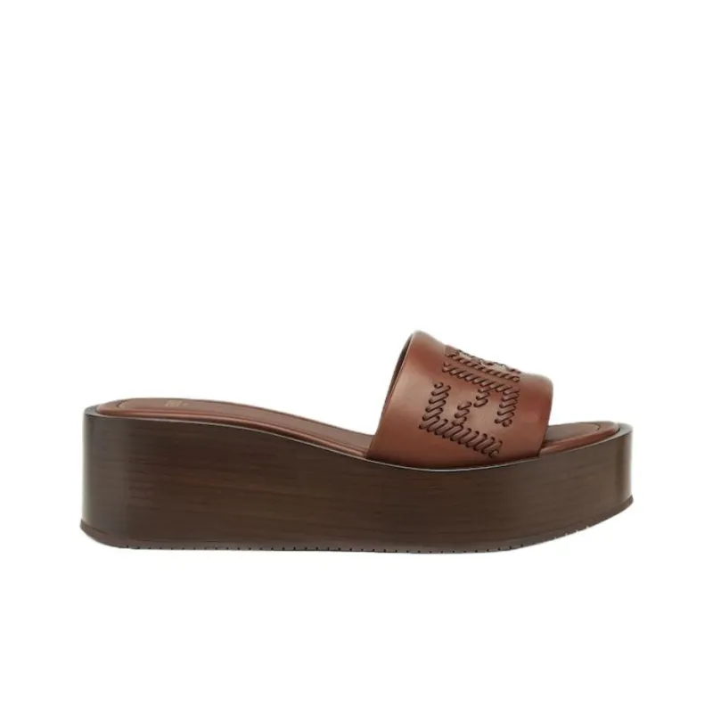 FENDI Sunshine Slide Slippers 6cm Women's Brown-1
