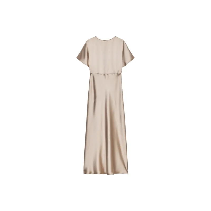 ZARA Short Sleeved Dress Women's Champagne-1