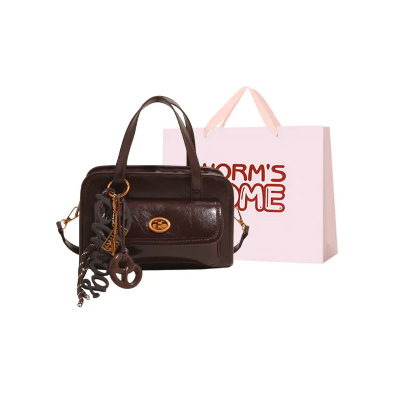 Worm's Home PU One Shoulder Handbags Women's Ecru/Black/Coffee/Brown-8
