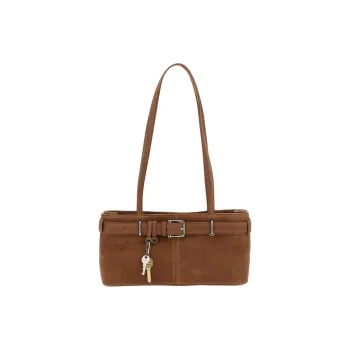 OSOI Hammered Texture Leather Shoulder Bag Women's Brown