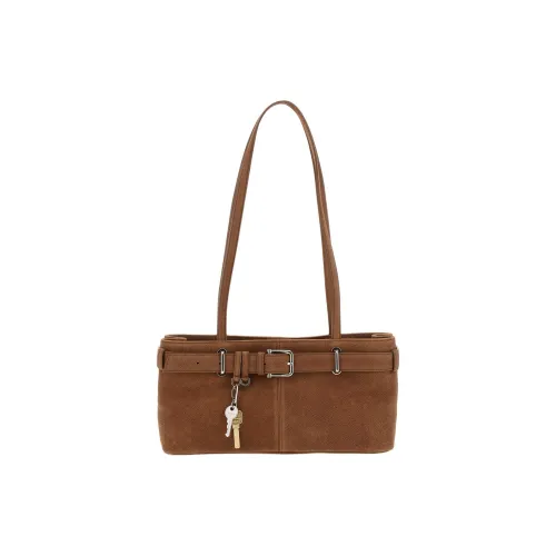 OSOI Hammered Texture Leather Shoulder Bag Women's Brown