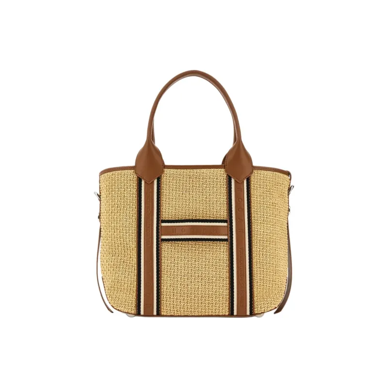 HOGAN Raffia With Leather Tote Bag, Shopping Bag, Shoulder Bag, Handbag Women's Medium Brown-1