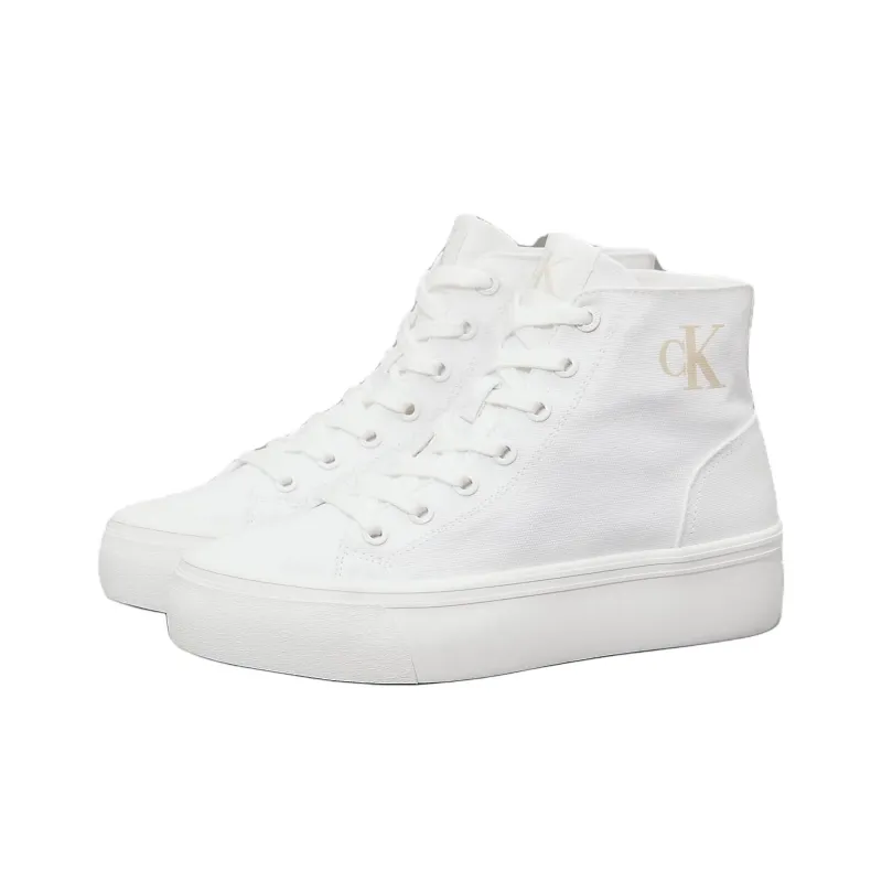 CKJ CALVIN KLEIN JEANS High Top Canvas Shoes Women's White-2