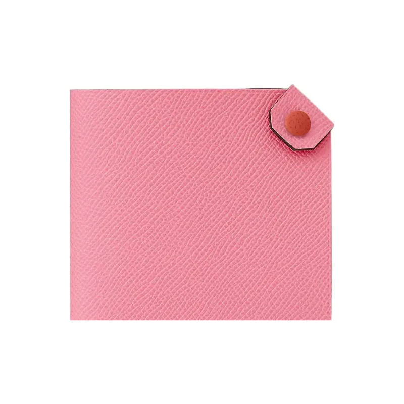 HERMES Tarmac Calfskin Passport Holder Wallet Women's Rose Pink/Brick Red-2