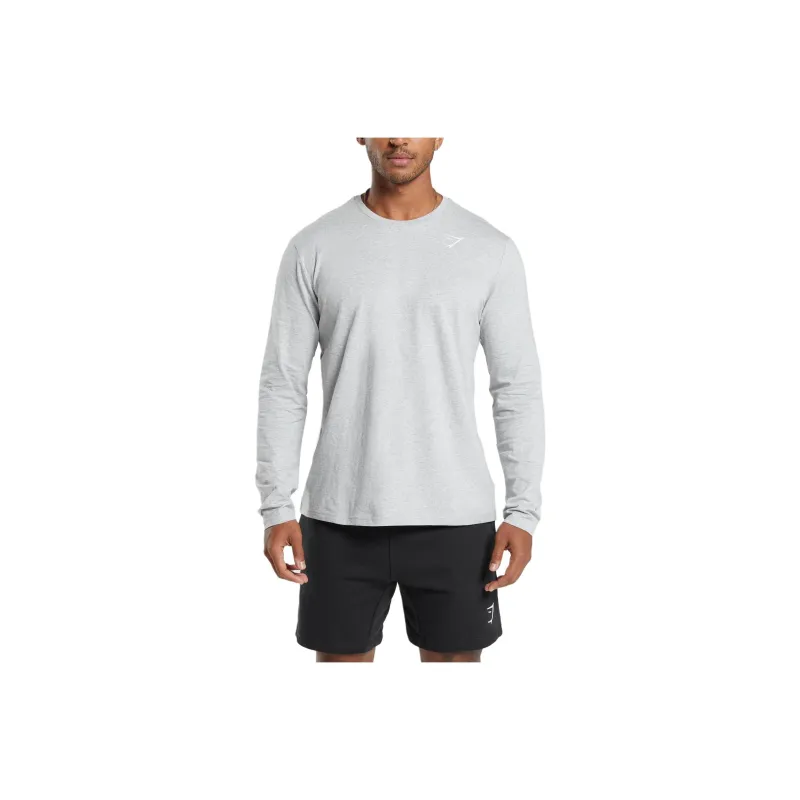 GYMSHARK CREST LONG SLEEVE T SHIRT T Shirt Men's Light Gray Mudstone-0