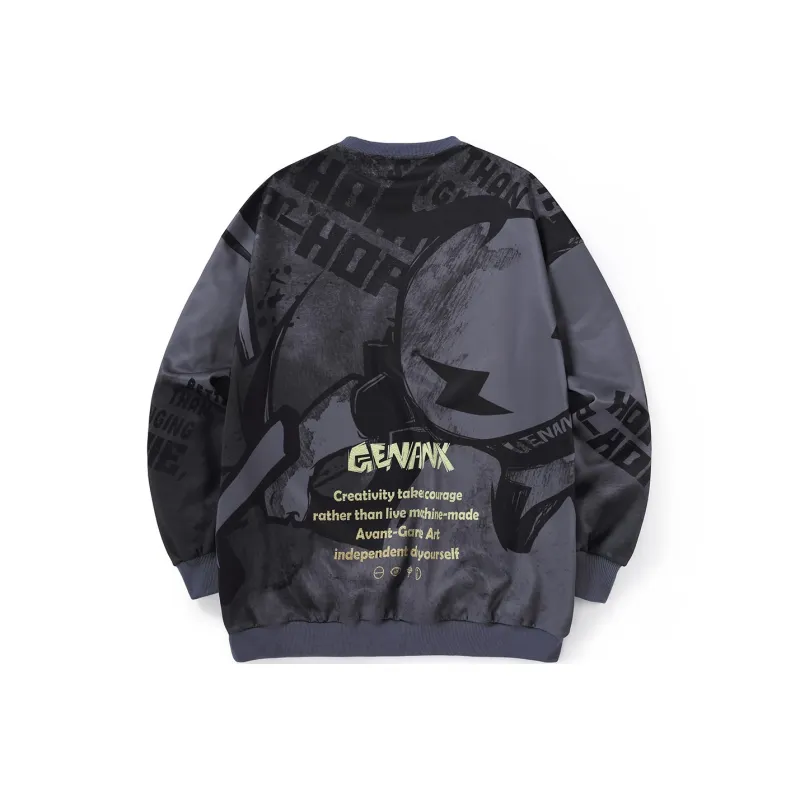 GENANX Crew Neck Loose Fit Sweatshirt Fall Spring Unisex-0