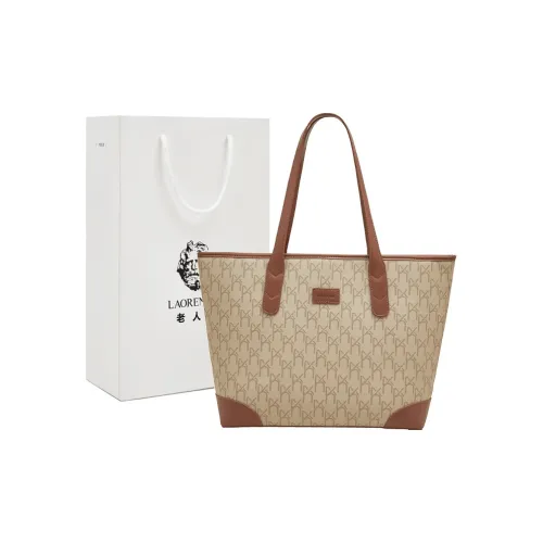 Old Man's Head Synthetic Leather Tote Bag Shopping Bag Shoulder Bags Women's Coffee Brown/Khaki