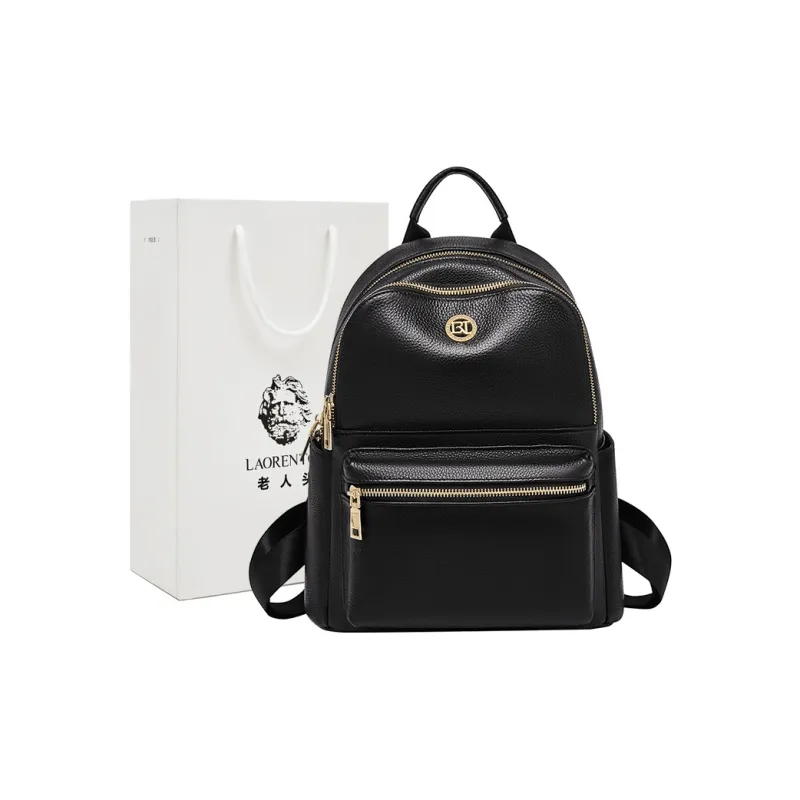 Old Man's Head Cow Leather Backpack Regular Women's Black-0