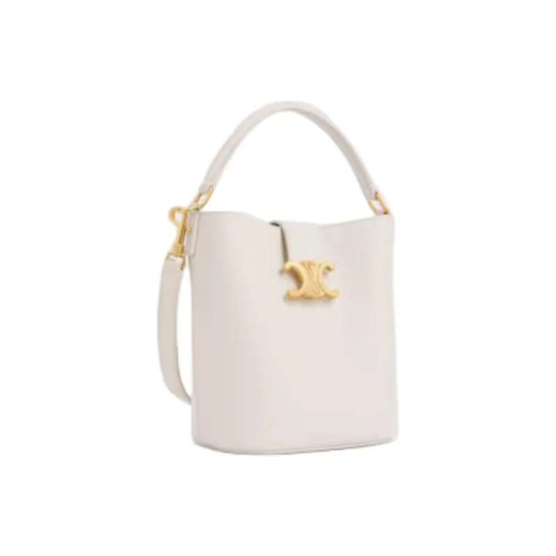 CELINE Cow Leather Bucket Bag Handbag Trumpets Women's White-1