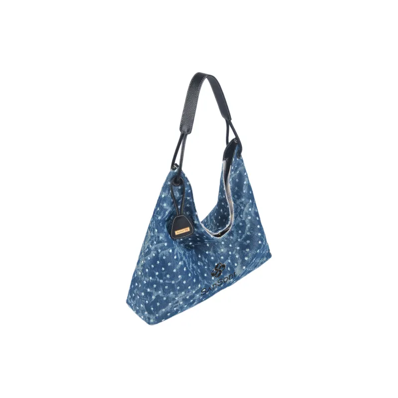 SANSONT Stars Pattern Washed Denim Tote Bag, Shoulder Bag Regular Women's Denim Blue-2