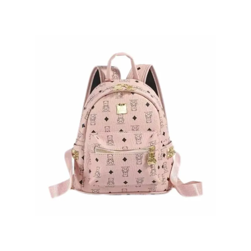 Versman PU Backpack Small Size Women's Black/Ecru/Pink/Brown-19
