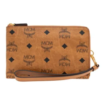 MCM Ottomar Visetos Canvas Clutch Mini Women's Cognac