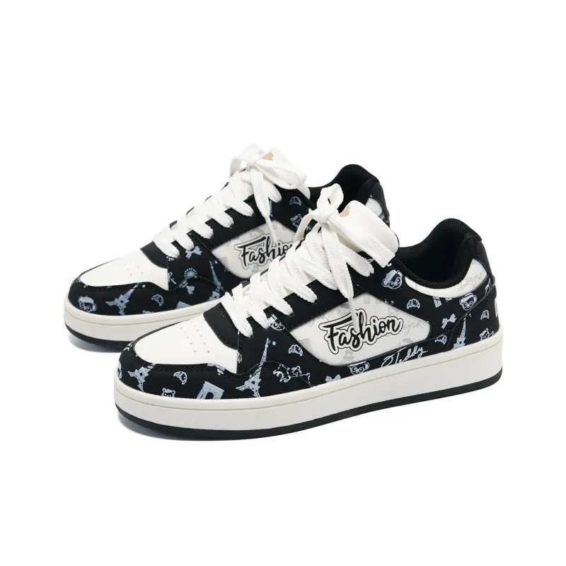 Circle Small Coverage Abrasion Resistant Lightweight Low Top Skateboard Shoes Unisex Graffiti Black-2