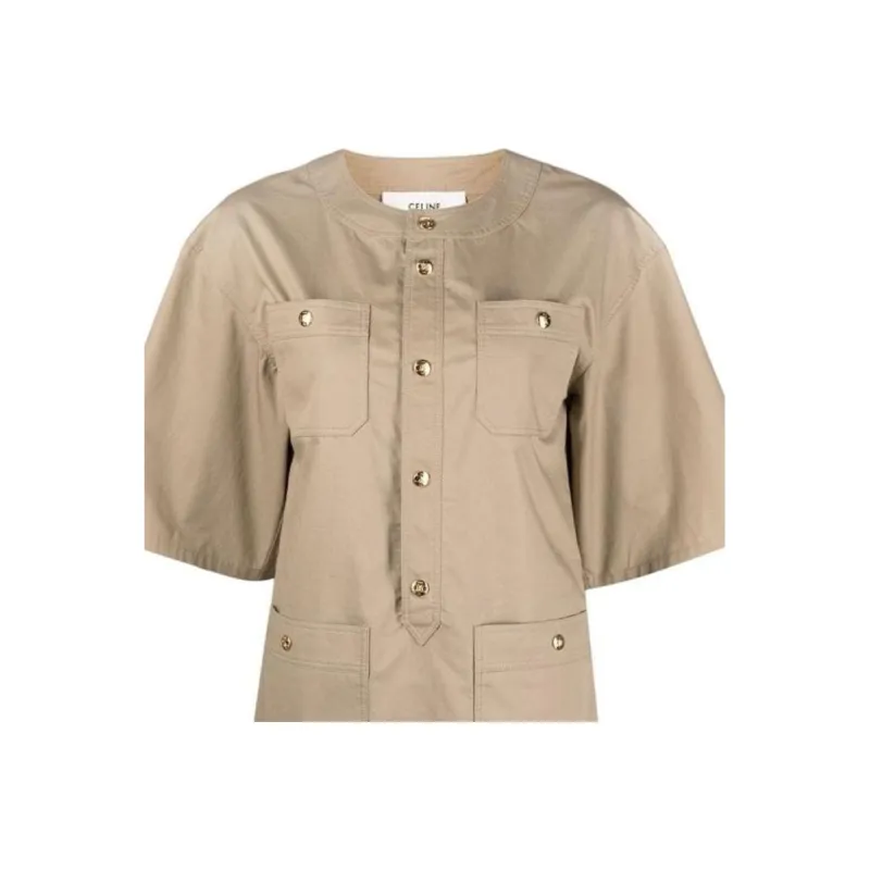 CELINE Short Sleeved Dresses Women's Beige-4