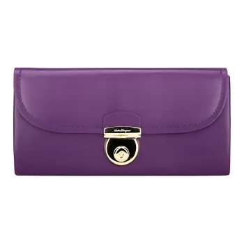 FERRAGAMO Cow Leather Handheld Wallet Women's Purple