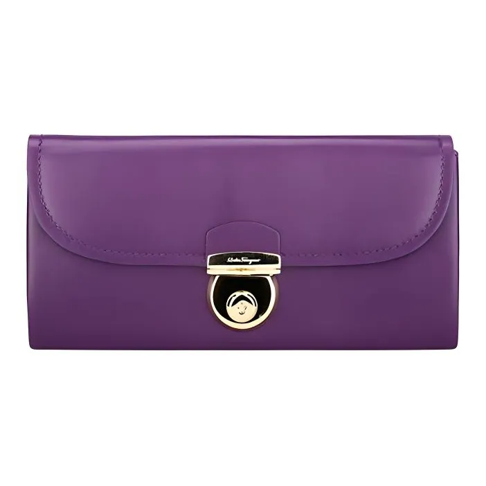 FERRAGAMO Cow Leather Handheld Wallet Women's Purple-0
