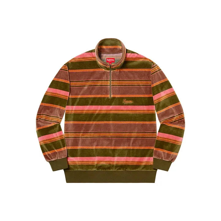 Supreme Stripe Velour Half Zip Pullover-2