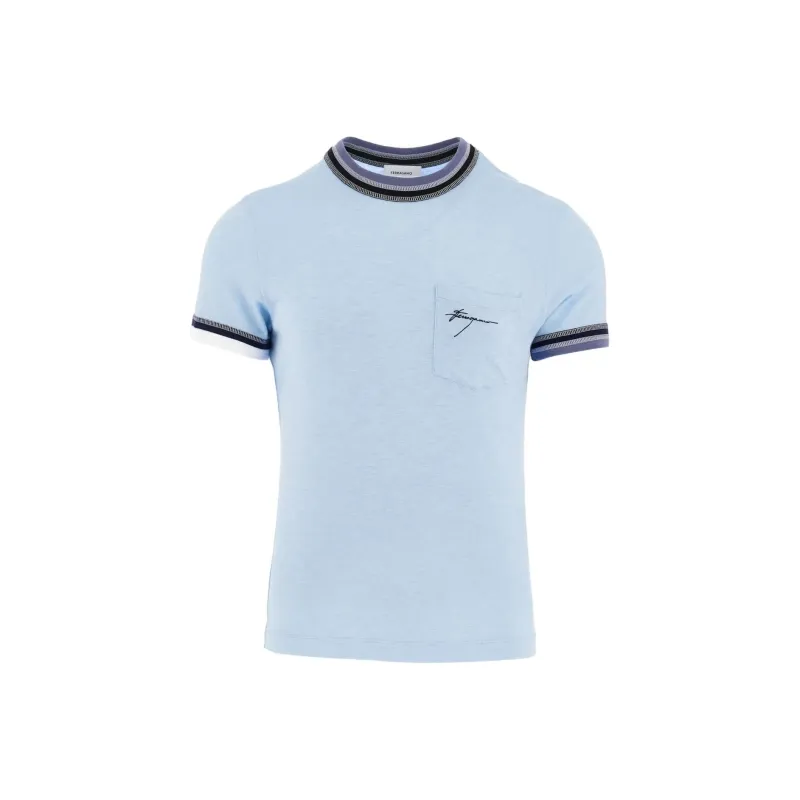 Ferragamo Logo Embroidered Color Block Trim T Shirt-0
