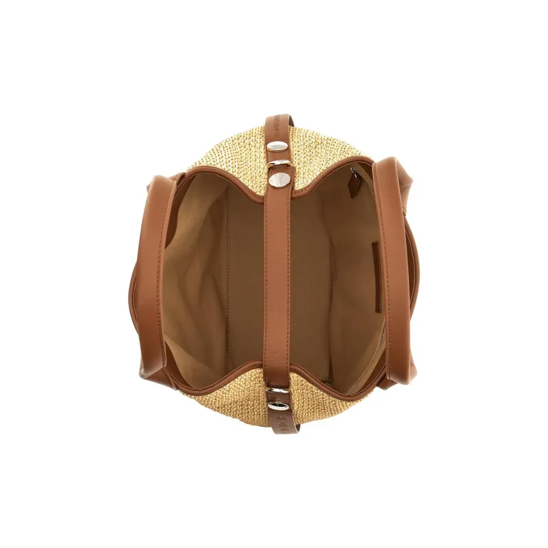 HOGAN Raffia With Leather Tote Bag, Shopping Bag, Shoulder Bag, Handbag Women's Medium Brown-5