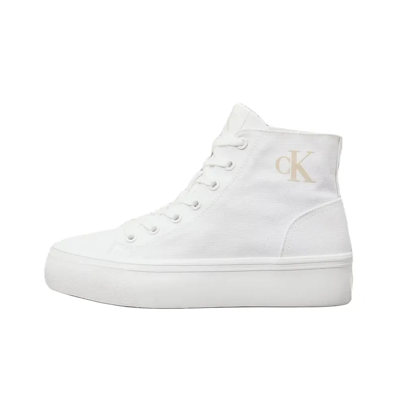 CKJ CALVIN KLEIN JEANS High Top Canvas Shoes Women's White-0