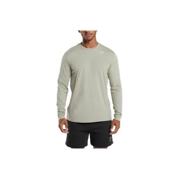 GYMSHARK CREST LONG SLEEVE T SHIRT T Shirt Men's Lime Gray