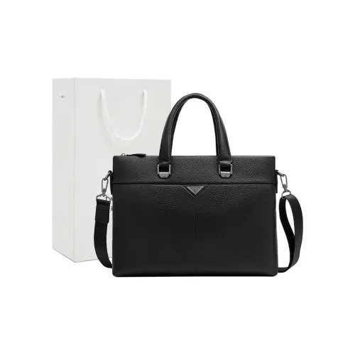 Old Man's Head Cow Leather Bonded Synthetic Leather Briefcases Regular Men's Black