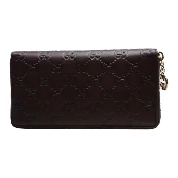 GUCCI Cow Leather Wallet Women's Dark Brown