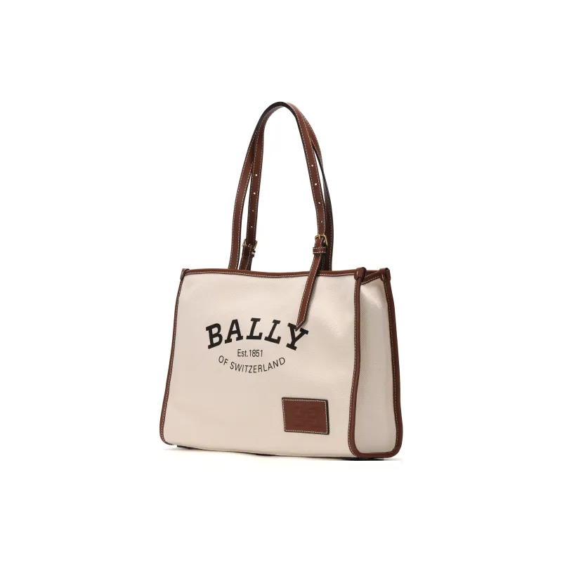 BALLY Canvas Tote Bag, Shopping Bag, Canvas Bag, Shoulder Bag, Handbag Women's Beige-1