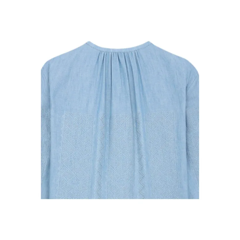 CELINE Embroidered Romy Blouse In Chambray Cotton-2