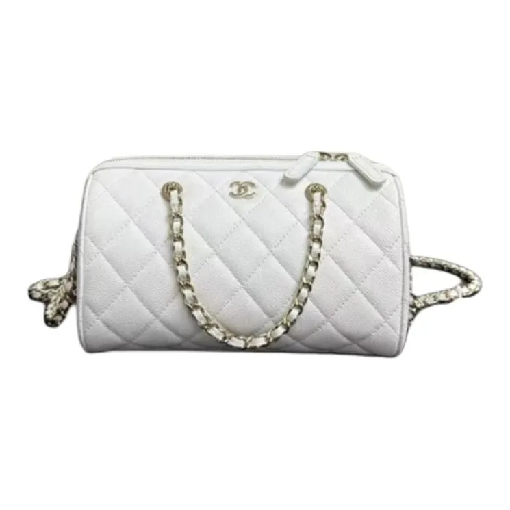 CHANEL Litchi Grain Cow Leather Shoulder Bag, Crossbody Bag, Handbag Trumpets Women's White-0