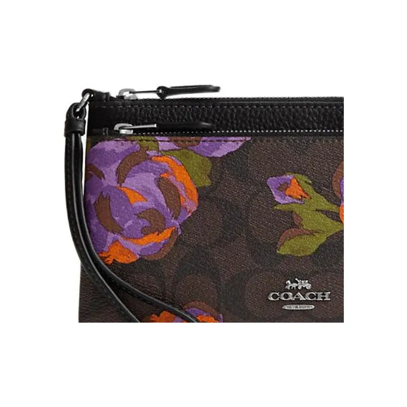 COACH Double Zip Wallet Canvas With Pebbled Leather Coin Purses Wallets Small Size Women's Coffee-2
